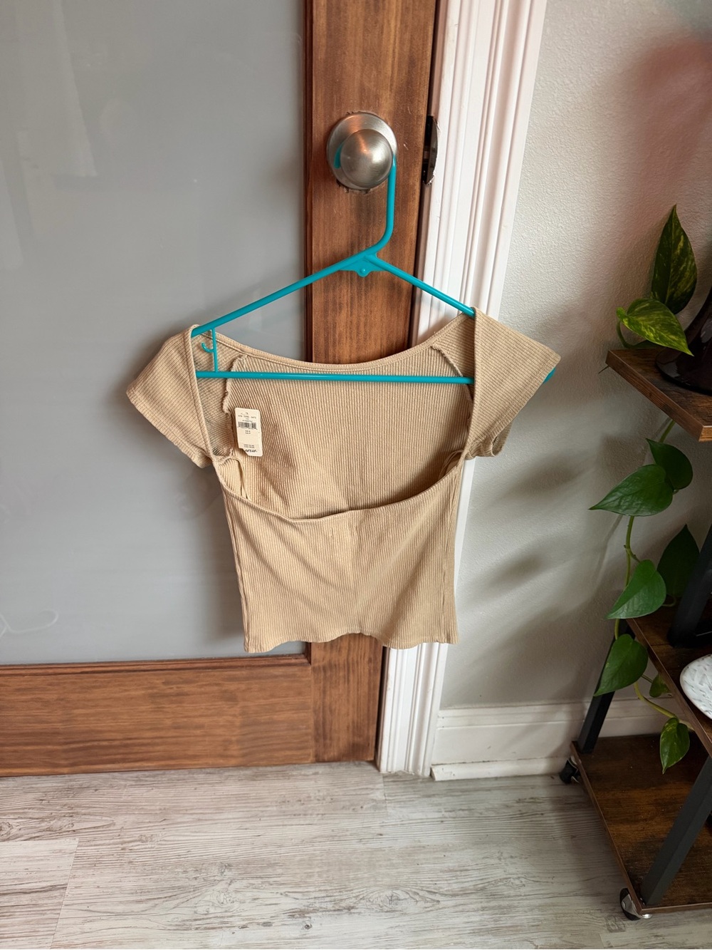 aerie Beige Ribbed Open Back T- Shirt